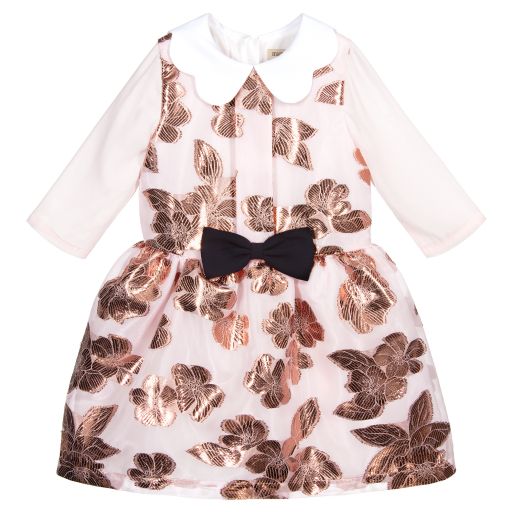 Hucklebones London-فستان أورغانزا، بروكاد وشيفون لون زهري وروز ذهبي | Childrensalon Outlet