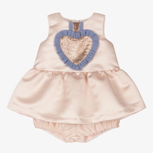 Hucklebones London-Rosa Babykleid-Set aus Satin | Childrensalon Outlet