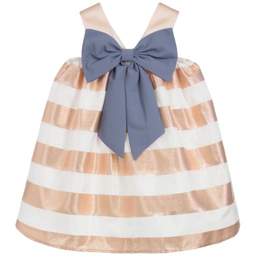 Hucklebones London-Rose Gold Striped Bow Dress  | Childrensalon Outlet