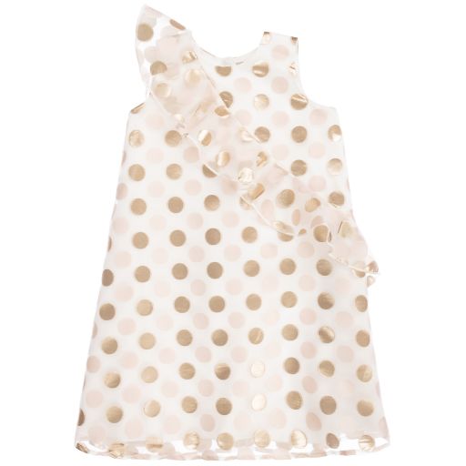 Hucklebones London-Teen Ivory & Gold Dot Dress | Childrensalon Outlet