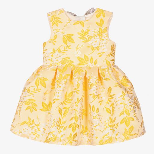 Hucklebones London-Gelbes, geblümtes Jacquard-Kleid | Childrensalon Outlet