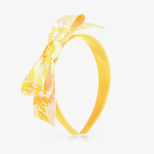 Hucklebones London-Yellow Jacquard Bow Hairband | Childrensalon Outlet