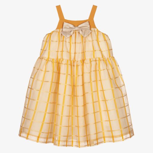 Hucklebones London-Желтое платье из органзы в клетку | Childrensalon Outlet