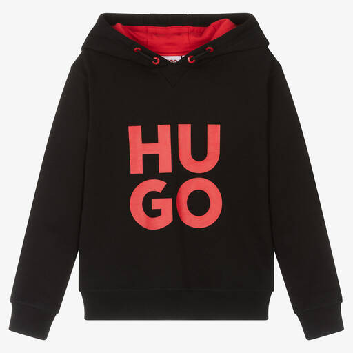 HUGO-Boys Black Cotton Hoodie | Childrensalon Outlet