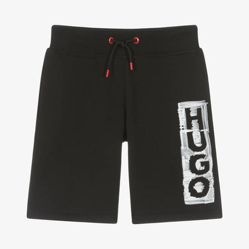 HUGO-Черные шорты из хлопкового джерси | Childrensalon Outlet
