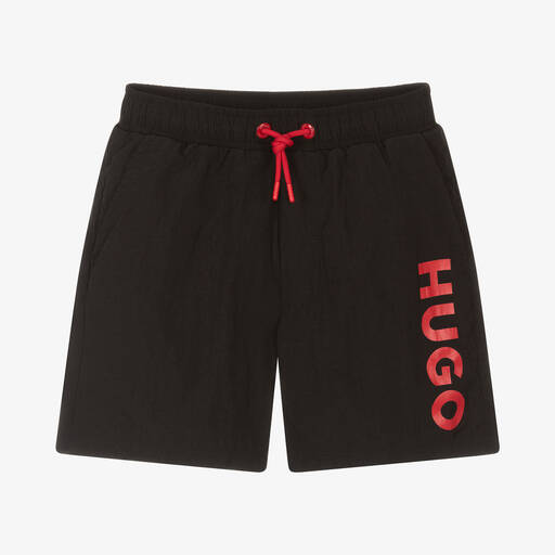 HUGO-Boys Black & Red Swim Shorts | Childrensalon Outlet