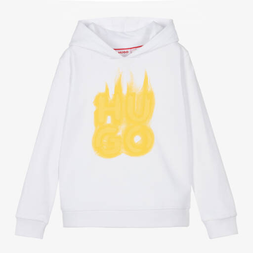 HUGO-Boys Cozy White Flame Hoodie | Childrensalon Outlet