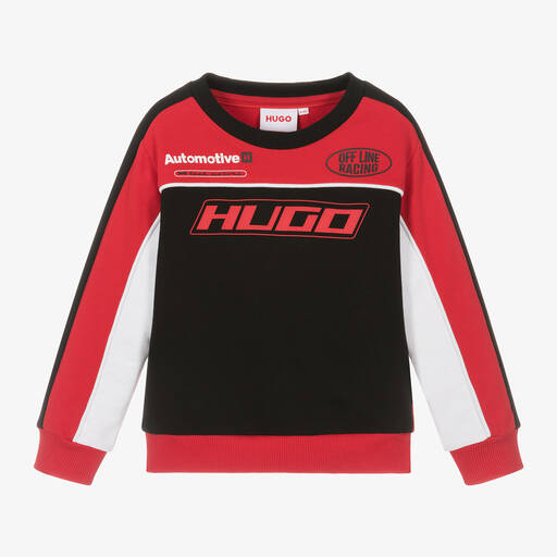 HUGO-سويتشيرت قطن عضوي جيرسي لون أسود وأحمر للأولاد | Childrensalon Outlet