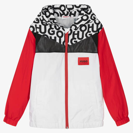 HUGO-Boys Red & White Windbreaker Jacket | Childrensalon Outlet