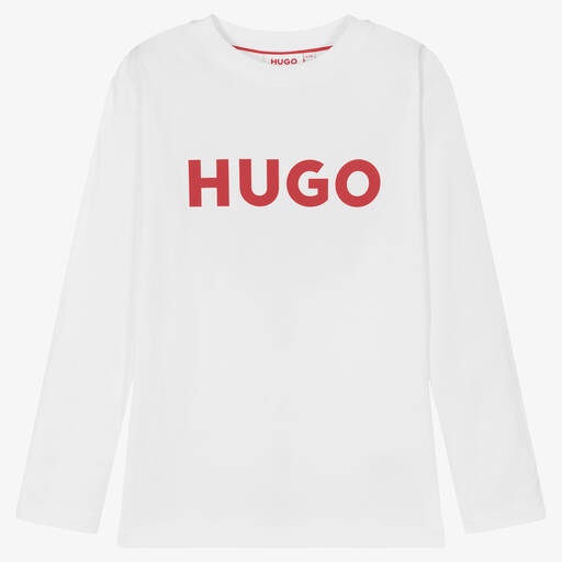 HUGO-Boys White Organic Cotton Top | Childrensalon Outlet