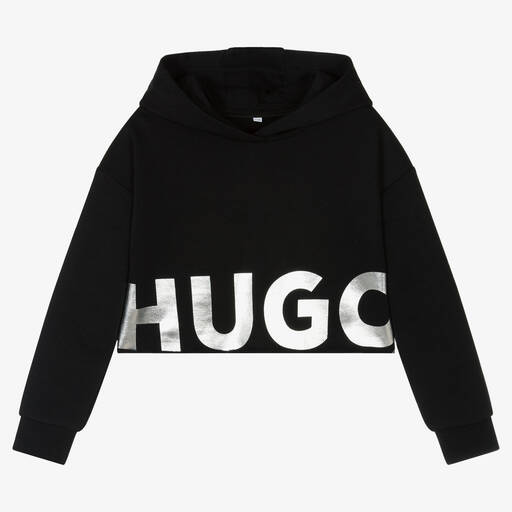 HUGO-Schwarzer kurzer Kapuzenpulli | Childrensalon Outlet