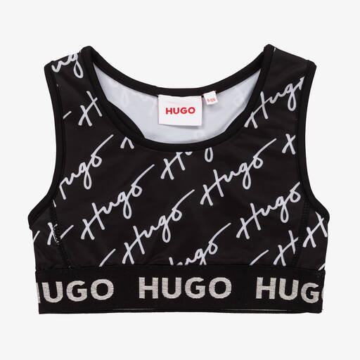 HUGO-توب قصير جيرسي لون أسود للبنات | Childrensalon Outlet