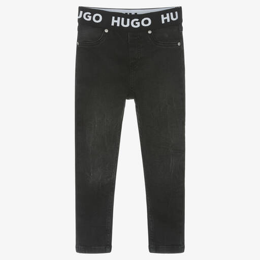 HUGO-Girls Black Denim Jeggings | Childrensalon Outlet