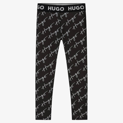 HUGO-Girls Black Logo Leggings | Childrensalon Outlet