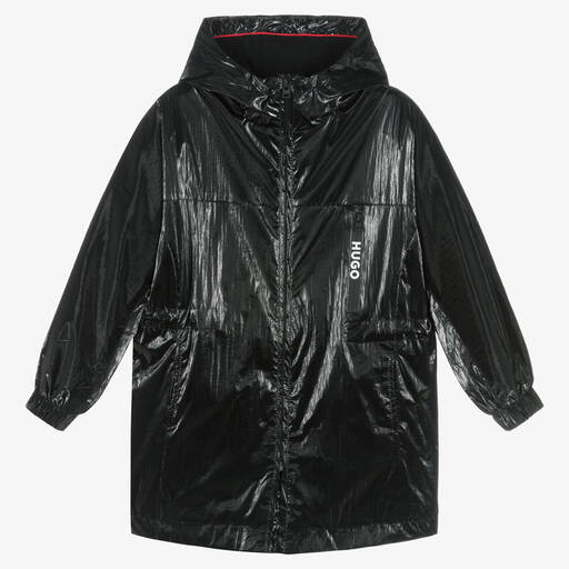 HUGO-Girls Black Shiny Windbreaker Coat | Childrensalon Outlet