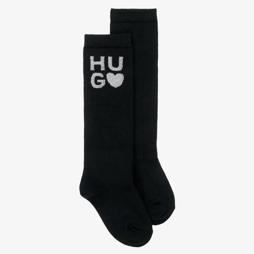 HUGO-جوارب طويلة مزيج قطن محبوك لون أسود وفضّي | Childrensalon Outlet