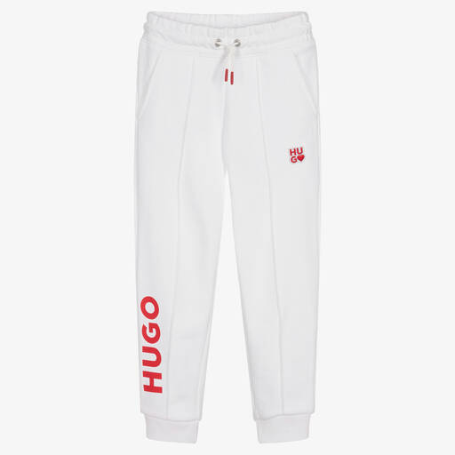 HUGO-Girls Ivory & Red Cotton Logo Joggers | Childrensalon Outlet