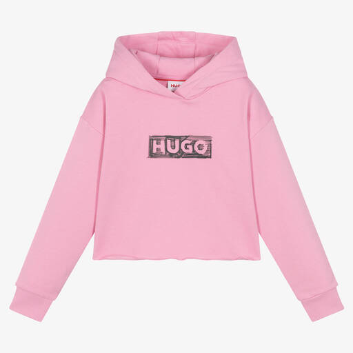 HUGO-Rosa Baumwoll-Kapuzenpulli | Childrensalon Outlet