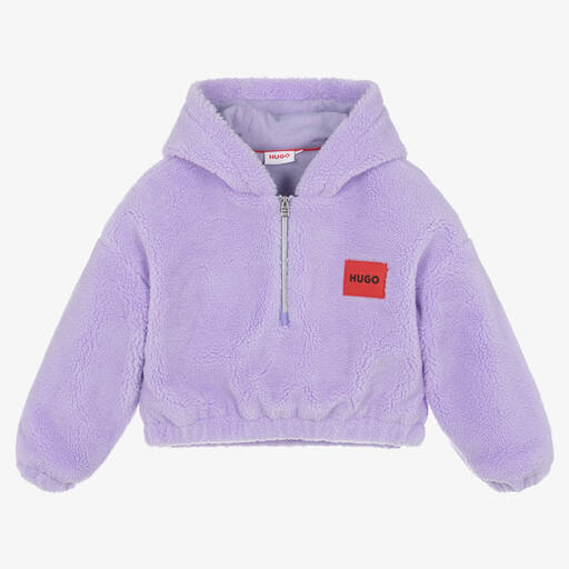 HUGO-Girls Purple Sherpa Fleece Hoodie | Childrensalon Outlet