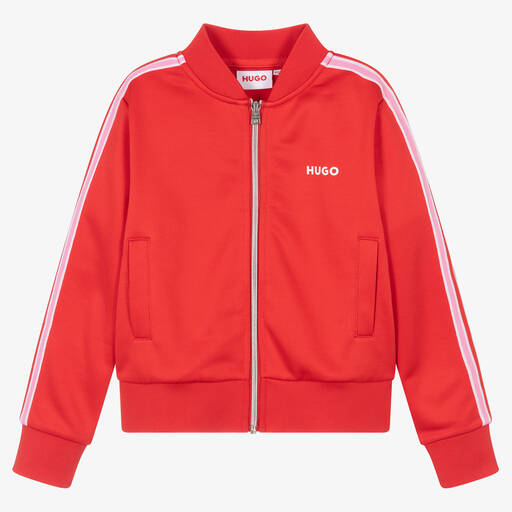 HUGO-Haut zippé rouge à bandes pour fille | Childrensalon Outlet