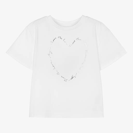 HUGO-Белая хлопковая футболка с сердцем | Childrensalon Outlet