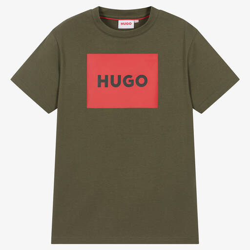 HUGO-Khakigrünes Teen Baumwoll-T-Shirt | Childrensalon Outlet
