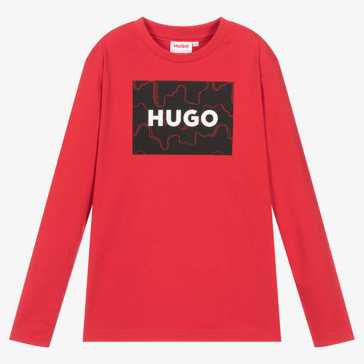 HUGO-Teen Boys Red Organic Cotton Top | Childrensalon Outlet
