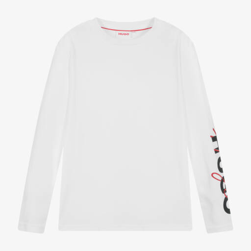 HUGO-Teen Boys White Cotton Logo Top | Childrensalon Outlet
