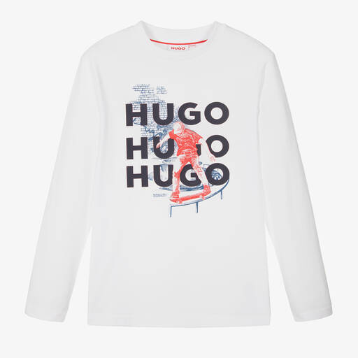HUGO-Teen Boys White Cotton Top | Childrensalon Outlet