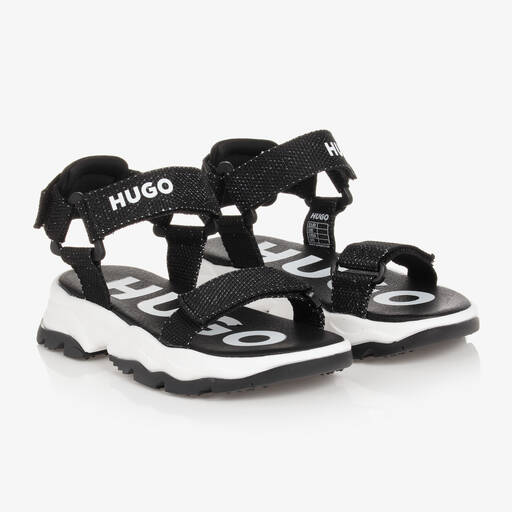 HUGO-Teen Girls Black & White Logo Sandals | Childrensalon Outlet