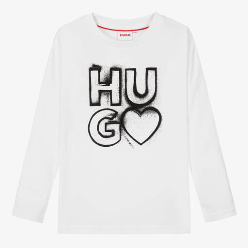 HUGO-Белый хлопковый топ с граффити для девочек | Childrensalon Outlet