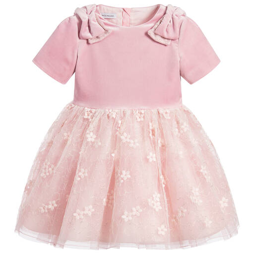 I Pinco Pallino-Girls Pink Velvet & Lace Dress | Childrensalon Outlet