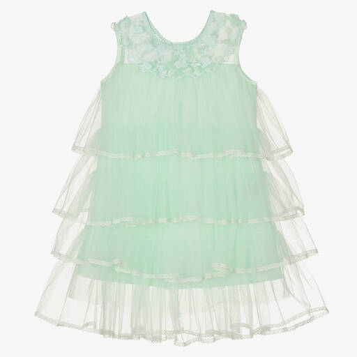 iAMe-Girls Green Tiered Tulle Dress | Childrensalon Outlet
