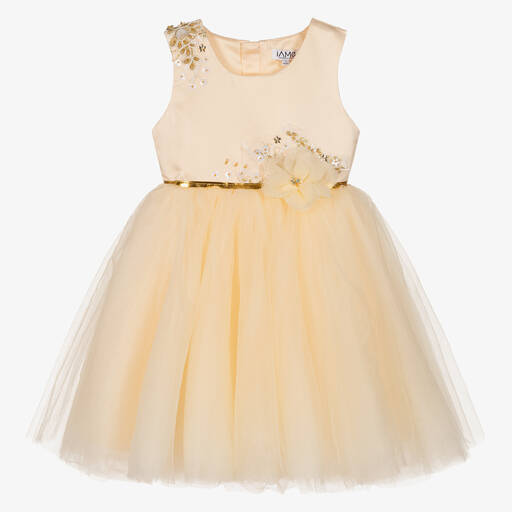 iAMe-Кремовое платье из атласа и тюля для девочек | Childrensalon Outlet