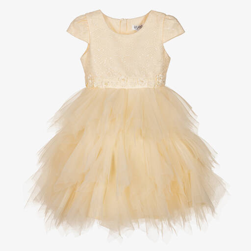 iAMe-Кремовое платье из атласа и тюля | Childrensalon Outlet