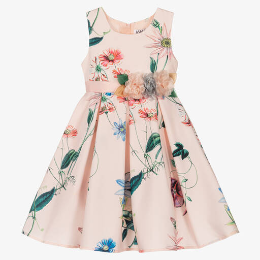 iAMe-Girls Pink Floral Dress with Appliqué Flowers | Childrensalon Outlet