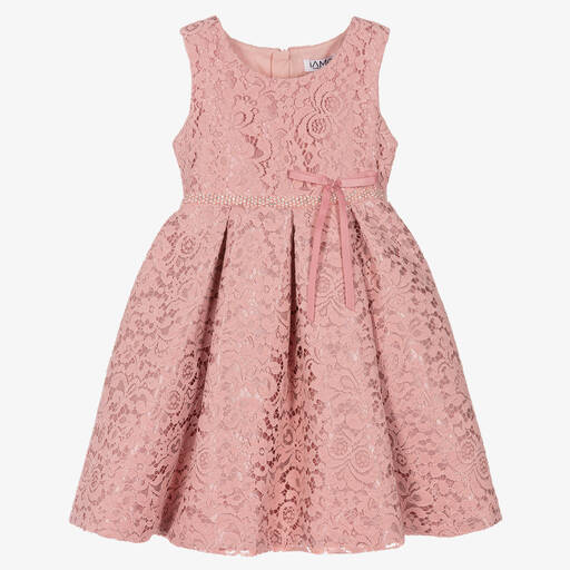 iAMe-Розовое атласное платье с кружевом | Childrensalon Outlet