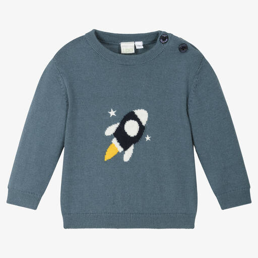 iDO Mini-Baby Boys Blue Cotton & Wool Sweater | Childrensalon Outlet