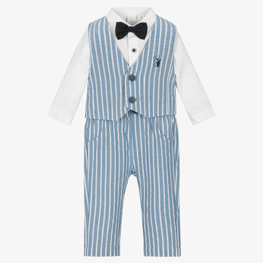 iDO Mini-Baby Boys Blue Striped Trouser Set | Childrensalon Outlet