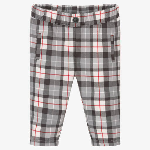 iDO Mini-Baby Boys Grey & Red Check Trousers | Childrensalon Outlet