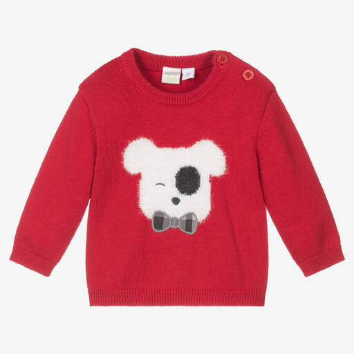 iDO Mini-Baby Boys Red Cotton & Wool Dog Sweater | Childrensalon Outlet