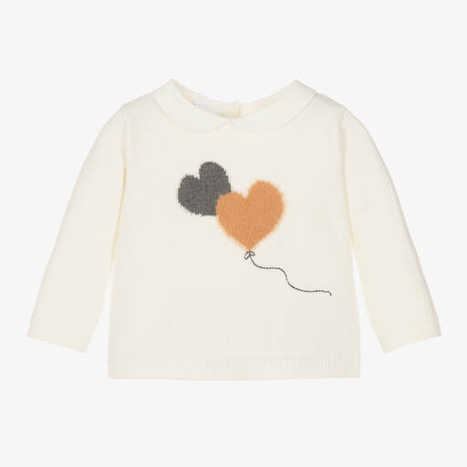 iDO Mini-Baby Girls Ivory Heart Balloon Sweater | Childrensalon Outlet