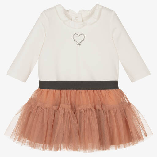 iDO Mini-Baby Girls Ivory & Orange Tulle Skirt Set | Childrensalon Outlet