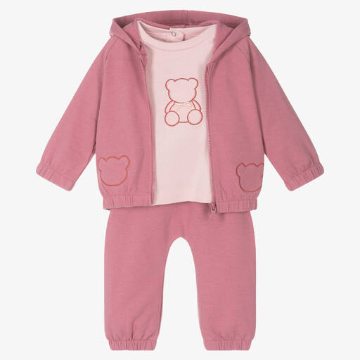 iDO Mini-Baby Girls Pink Cotton Tracksuit Set | Childrensalon Outlet