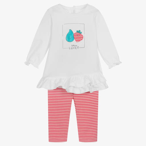 iDO Mini-Baby Girls Pink Stripe Cotton Leggings Set | Childrensalon Outlet