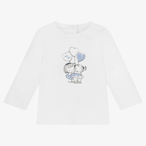 iDO Mini-Baby Girls White Cotton Balloon Top | Childrensalon Outlet