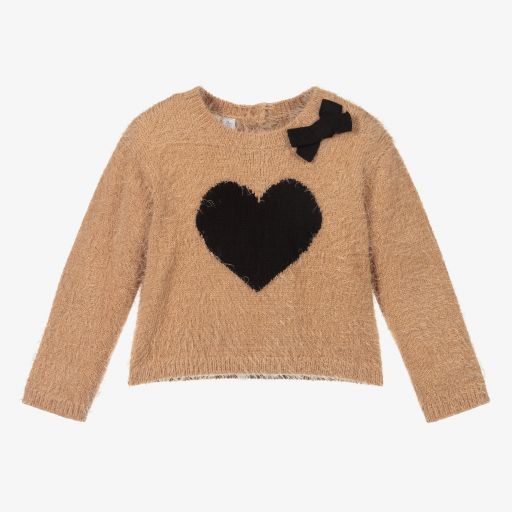 iDO Baby-Beige Heart Knitted Sweater | Childrensalon Outlet