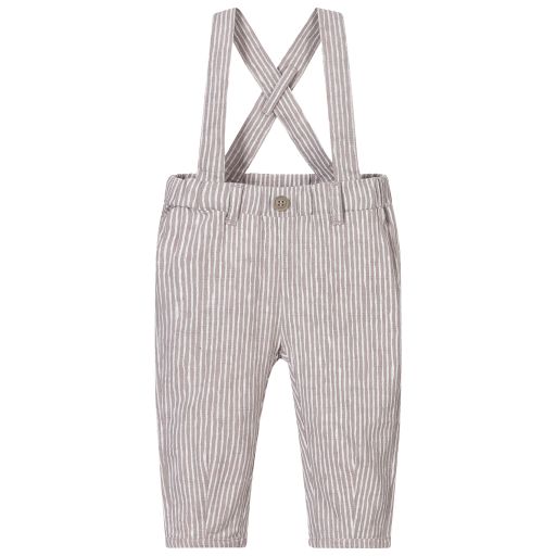iDO Mini-Beige Striped Cotton Trousers | Childrensalon Outlet