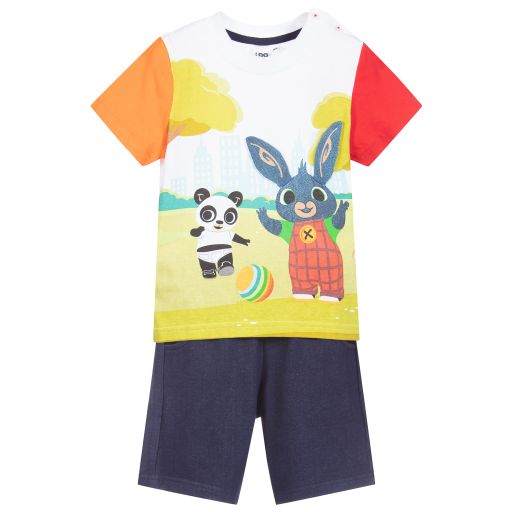 iDO Baby-طقم شورت وتيشيرت قطن لون أبيض وكحلي للأولاد | Childrensalon Outlet