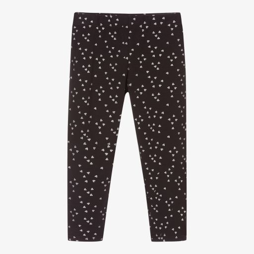 iDO Baby-Black & Silver Heart Leggings | Childrensalon Outlet
